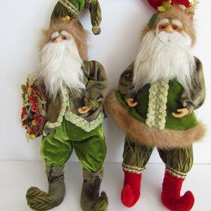 Set of 2 , vintage, Posable Old World Santa Holiday Decor  EUC
